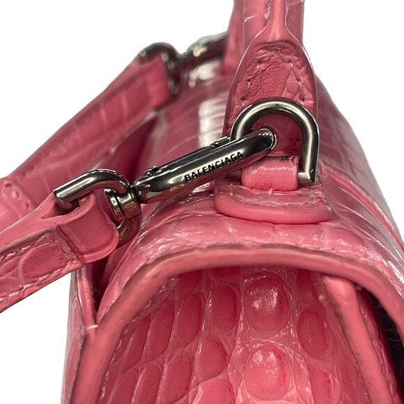 BALENCIAGA Hourglass Top Handle Mini Bag Crocodile Embossed Leather XS Pink Tote - Picture 9 of 12